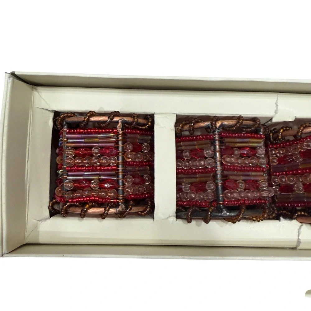 Pier 1 Imports Victorian Beaded Napkin Rings Red Copper Set of 8 Holiday Dining
